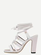 Shein White Peep Toe Lace-up Studded Chunky Sandals
