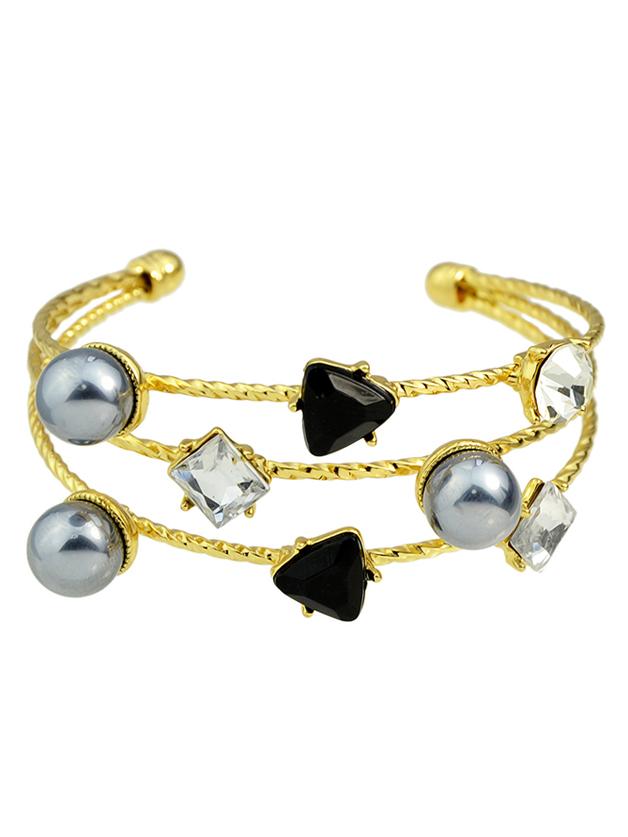 Shein Imitation Pearl Rhinestone Wide Cuff Bracelet