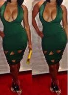 Rosewe Cutout Design Green Halter Neck Sheath Dress
