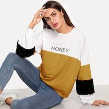 Shein Faux Fur Detail Cut And Sew Sweatshirt