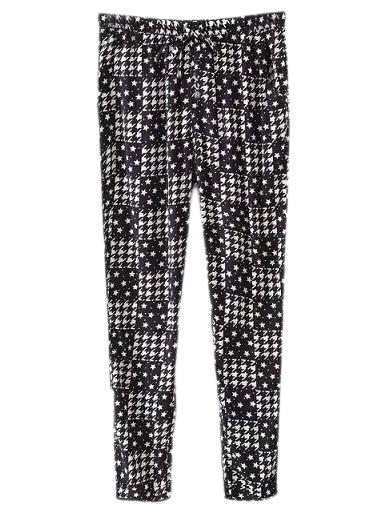 Shein Black Pockets Elastic Waist Houndstooth Print Pants