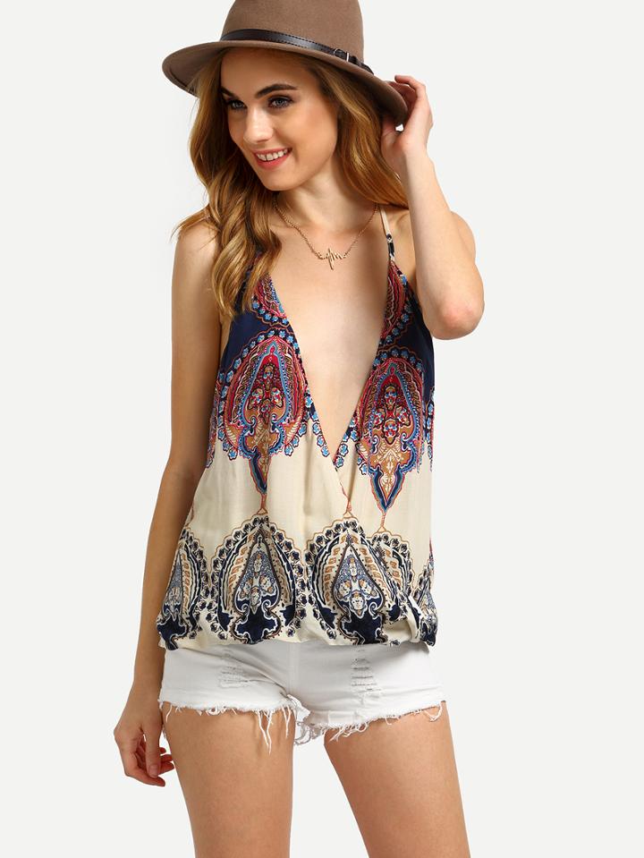 Shein Multicolor Spaghetti Strap V Neck Backless Tank Top