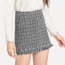 Shein Pearl Beaded Fringe Hem Skirt