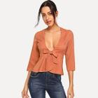 Shein Knot Plunging Neck Blouse