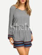 Shein V Neck Aztec Print Keyhole Back Romper