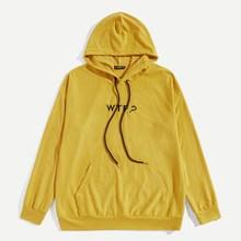 Shein Men Kangaroo Pocket Patched Letter Embroidery Hoodie