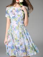 Shein Blue Floral Hollow A-line Dress