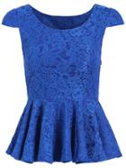 Shein Blue Cap Sleeve Peplum Lace Shirt