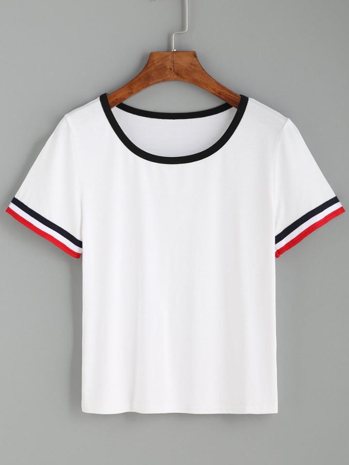 Shein Striped Trim Ringer Tee