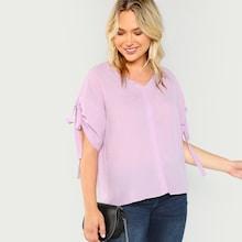 Shein Plus Tied Cuff V-neck Blouse