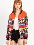 Shein Multicolor Geometric Print Bomber Jacket