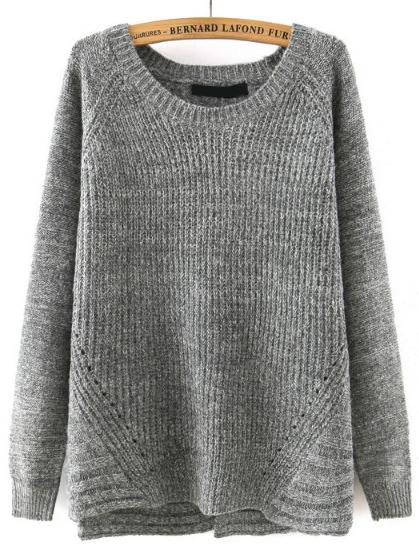 Shein Grey Round Neck Cross Back Loose Sweater