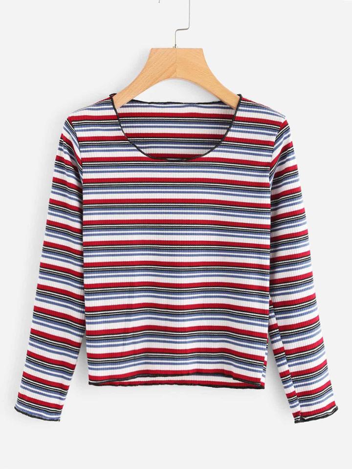 Shein Contrast Striped Knit Crop Tee