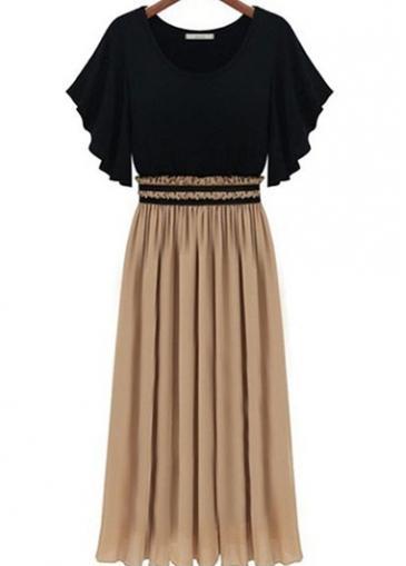 Rosewe Chic Color Blocking Flare Sleeve High Waist Dress