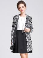 Shein Black White Long Sleeve Striped Pockets Sweater Coat