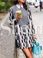 Shein Black White Abstract Print Side Slit Dress
