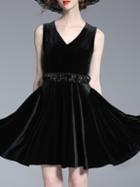 Shein Black V Neck Velvet Fringe Dress