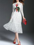 Shein White Parrot Sequined Lace Dress