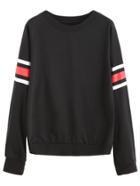 Shein Black Raglan Sleeve Striped Trim Sweatshirt
