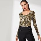 Shein Snap Button Front Leopard T-shirt