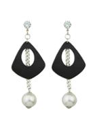Shein Silver Color Pearl Wooden Long Chain Earrings