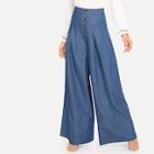Shein Button Front Pleated Wide Leg Pants