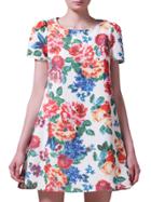 Shein White Pockets Flowers Painted A-line Dress
