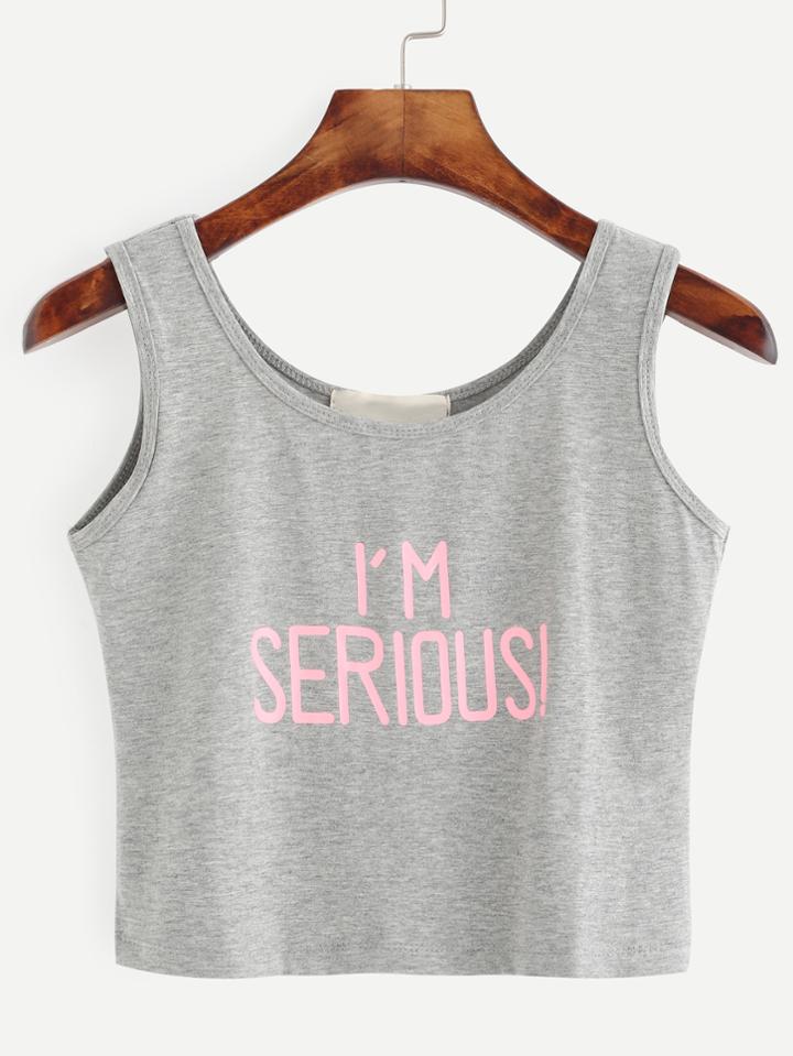 Shein Heather Grey Letter Print Tank Top