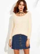 Shein Apricot Scoop Neck Fluffy Sweater