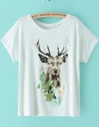 Shein White Short Sleeve Deer Print T-shirt