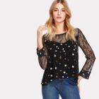 Shein Star Print Lace Back Top