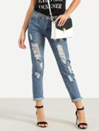 Shein Ripped Straight Blue Jeans