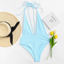 Shein Open Back Halter Swimsuit