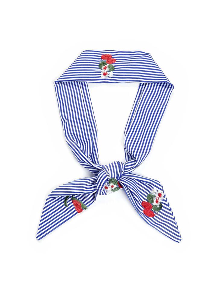 Shein Calico Embroidery Striped Twilly Scarf