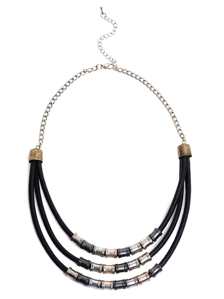 Shein Black Fashion Pu Metal Necklace