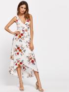 Shein Surplice Front Plunge Neckline Botanical Print Dress
