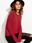 Shein Red Drop Shoulder Cable Knit Sleeve And Pocket Sweater
