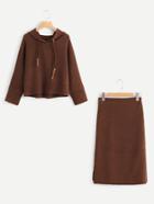 Shein Drawstring Ribbed Hoodie And Skirt