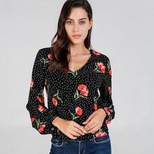 Shein V-neck Floral Polka Dot Top