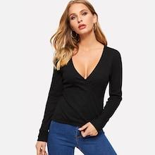 Shein Buttoned Cuff Ribbed Wrap Tee
