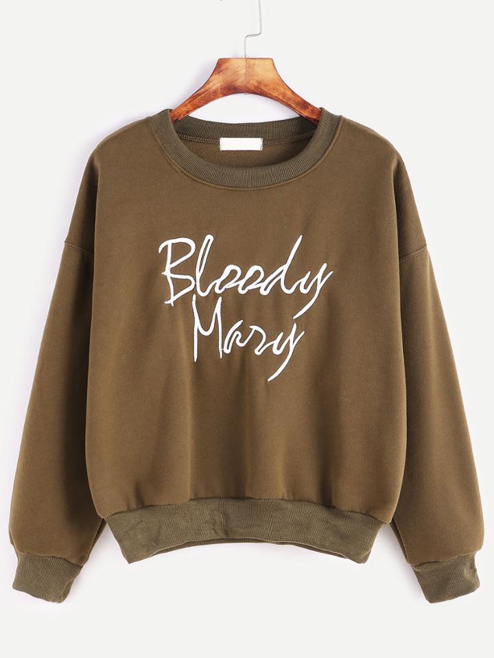Shein Contrast Ribbed Trim Letter Print Drop Shoulder Sweatshirt
