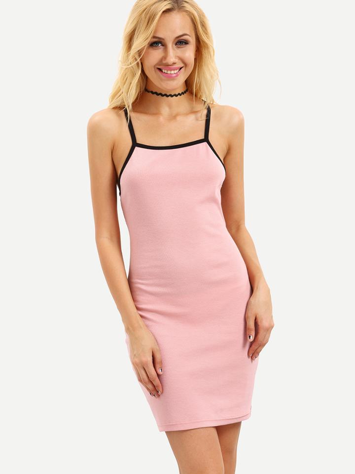 Shein Pink Spaghetti Strap Crisscross Back Bodycon Dress