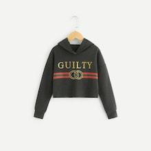 Shein Girls Heather Knit Graphic Hoodie