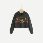 Shein Girls Heather Knit Graphic Hoodie