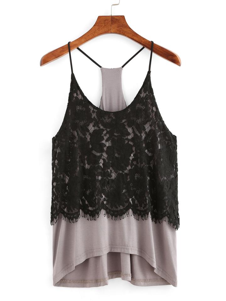 Shein Lace Applique High-low Cami Top