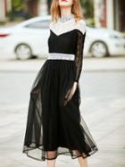 Shein Black Contrast White Mesh Lace Gauze Dress