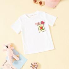 Shein Girls Mixed Print Patched Tee