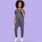 Shein Girls Letter Print Heathered Jersey Jumpsuit