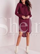 Shein Burgundy Long Sleeve High Low Dress