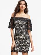 Shein Black Embroidered Lace Overlay Off The Shoulder Dress